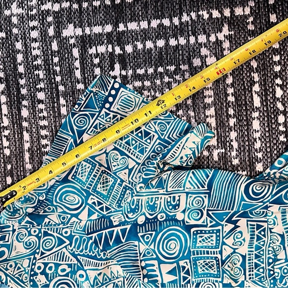 Silk Dress - Size 24 Slimming Faux Wrap by Spenser Jeremy Blue Geometric Midi - Picture 8 of 14